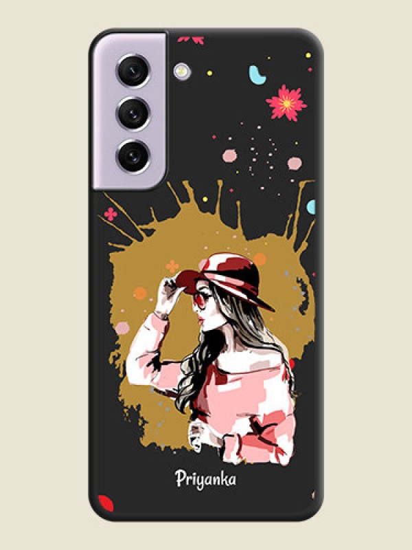 Custom Mordern Lady With Color Splash Background With Custom Text On Space Black Personalized Soft Matte Phone Covers -Samsung Galaxy S21 Fe 5G