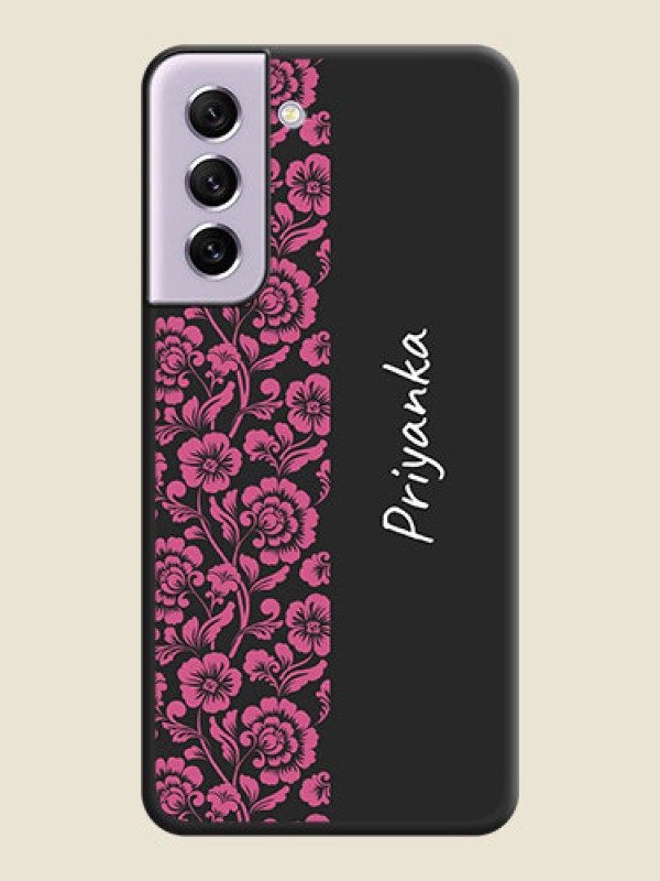 Custom Pink Floral Pattern Design With Custom Text On Space Black Personalized Soft Matte Phone Covers -Samsung Galaxy S21 Fe 5G