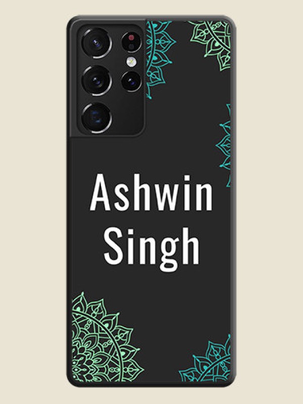 Custom Your Name with Floral Design on Space Black Custom Soft Matte Back Cover - Galaxy S21 Ultra