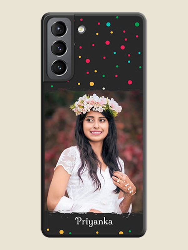 Custom Multicolor Dotted Pattern with Text on Space Black Custom Soft Matte Phone Back Cover - Galaxy S21