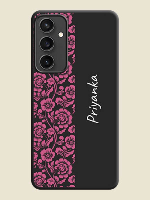 Custom Pink Floral Pattern Design With Custom Text On Space Black Personalized Soft Matte Phone Covers - Galaxy S23 FE 5G