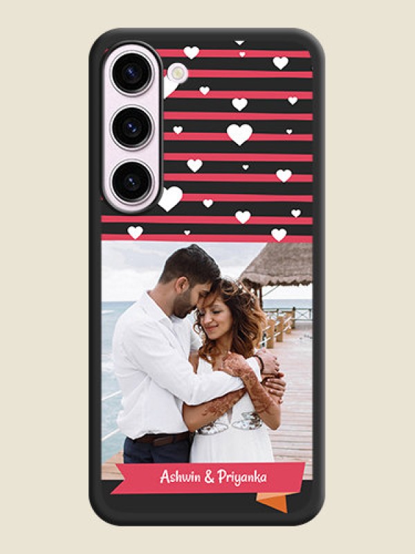 Custom White Color Love Symbols with Pink Lines Pattern on Space Black Custom Soft Matte Phone Cases - Samsung Galaxy S23 Plus 5G