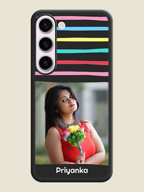 Custom Multicolor Lines with Image on Space Black Personalized Soft Matte Phone Covers - Samsung Galaxy S23 Plus 5G