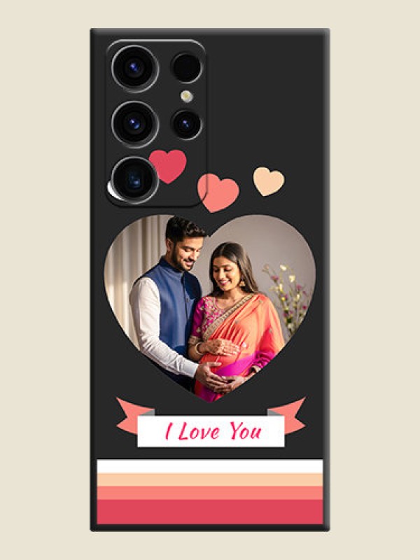 Custom Love Shaped Photo with Colorful Stripes on Personalised Space Black Soft Matte Cases - Samsung Galaxy S23 Ultra 5G