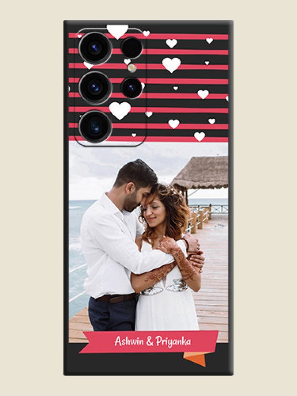 Custom White Color Love Symbols with Pink Lines Pattern on Space Black Custom Soft Matte Phone Cases - Samsung Galaxy S23 Ultra 5G