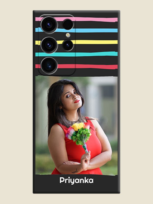 Custom Multicolor Lines with Image on Space Black Personalized Soft Matte Phone Covers - Samsung Galaxy S23 Ultra 5G