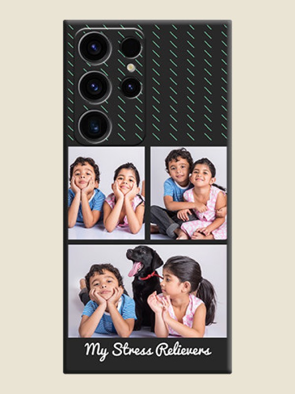 Custom Cross Dotted Pattern with 2 Image Holder  on Personalised Space Black Soft Matte Cases - Samsung Galaxy S23 Ultra 5G