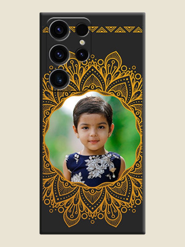 Custom Round Image with Floral Design on Photo on Space Black Soft Matte Mobile Cover - Samsung Galaxy S23 Ultra 5G