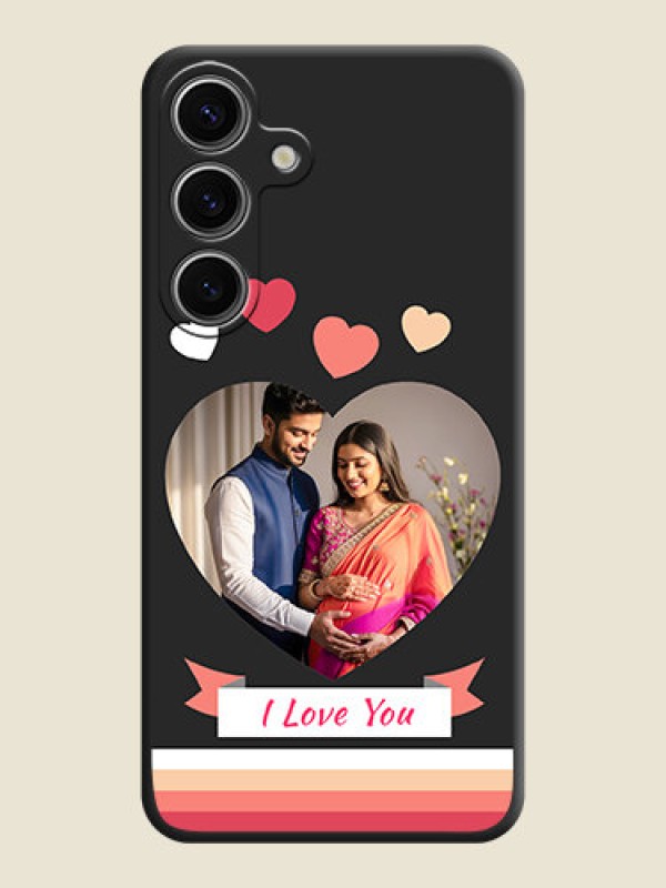 Custom Love Shaped Photo with Colorful Stripes on Personalised Space Black Soft Matte Cases - Galaxy S24 5G