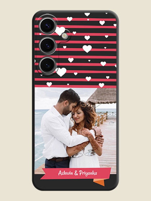 Custom White Color Love Symbols with Pink Lines Pattern on Space Black Custom Soft Matte Phone Cases - Galaxy S24 5G