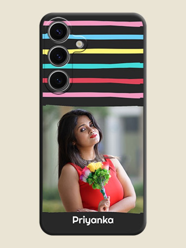 Custom Multicolor Lines with Image on Space Black Personalized Soft Matte Phone Covers - Galaxy S24 5G