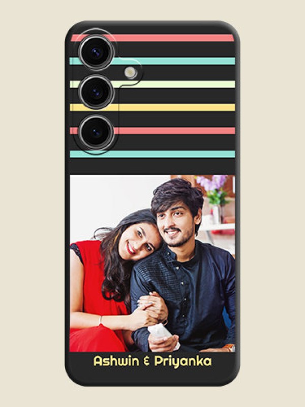 Custom Color Stripes with Photo and Text - Photo on Space Black Soft Matte Mobile Case - Galaxy S24 5G