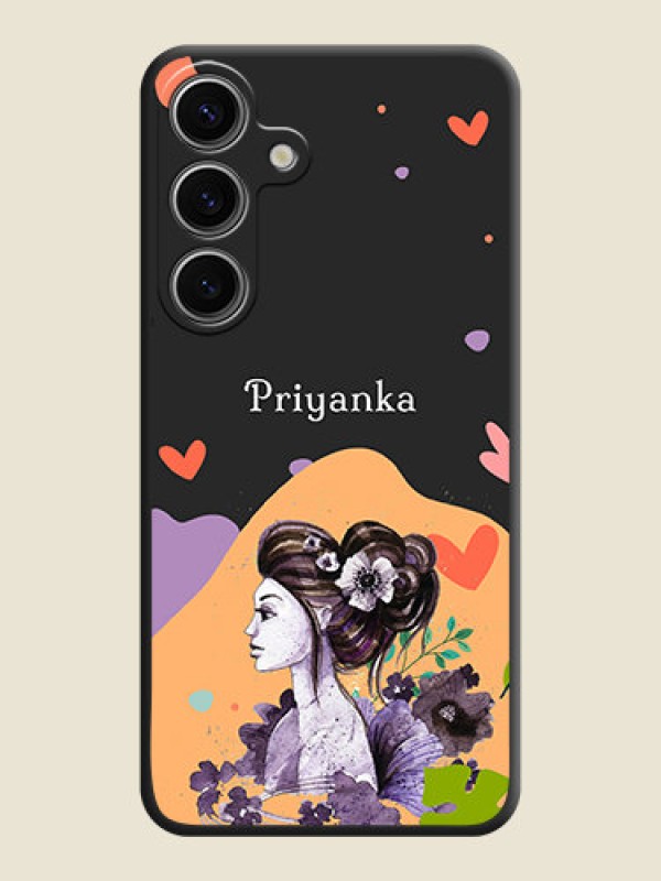 Custom Namecase For Her With Fancy Lady Image On Space Black Personalized Soft Matte Phone Covers - Galaxy S24 5G