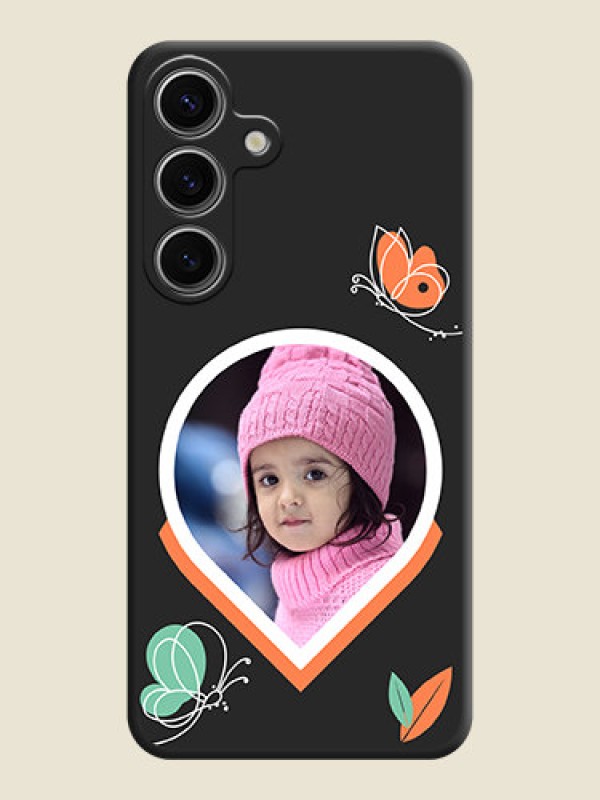 Custom Upload Pic With Simple Butterly Design On Space Black Personalized Soft Matte Phone Covers - Galaxy S24 5G