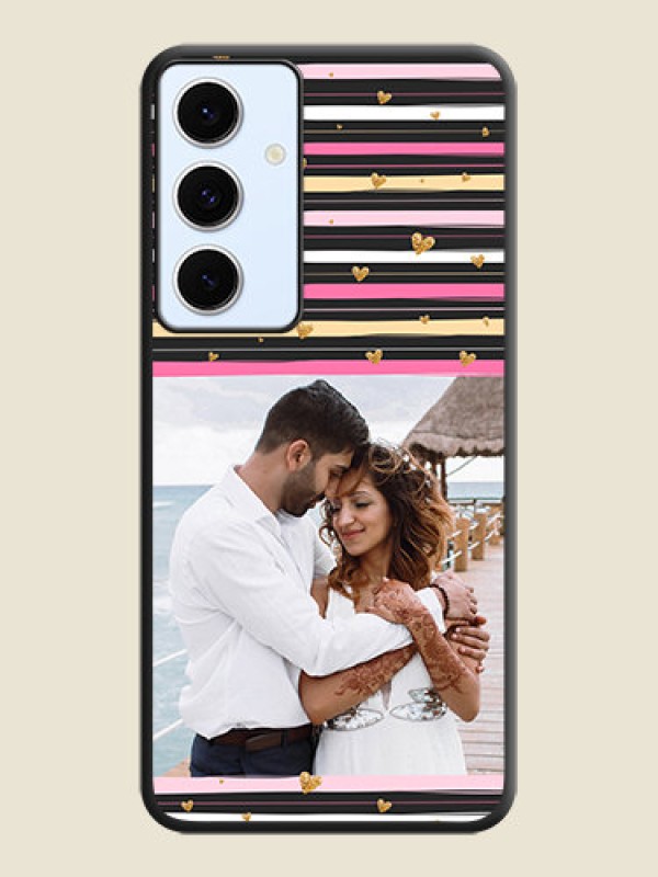 Custom Multicolor Lines and Golden Love Symbols Design on Photo On Space Black Custom Soft Matte Mobile Back Cover - Galaxy S24 FE 5G