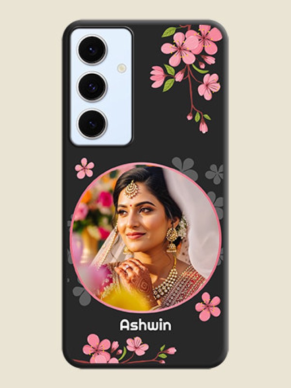 Custom Round Image with Pink Color Floral Design on Photo On Space Black Custom Soft Matte Mobile Back Cover - Galaxy S24 FE 5G
