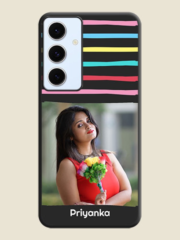 Custom Multicolor Lines with Image On Space Black Custom Soft Matte Mobile Back Cover - Galaxy S24 FE 5G