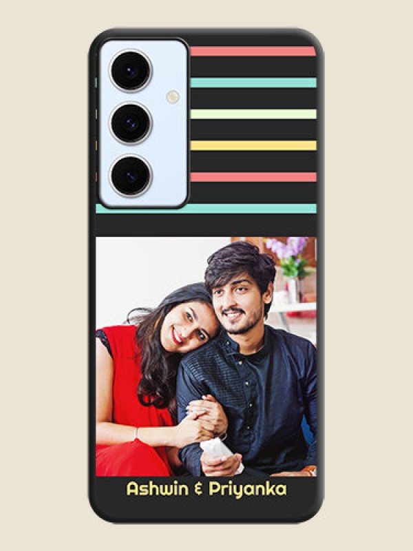 Custom Color Stripes with Photo and Text on Photo On Space Black Custom Soft Matte Mobile Back Cover - Galaxy S24 FE 5G