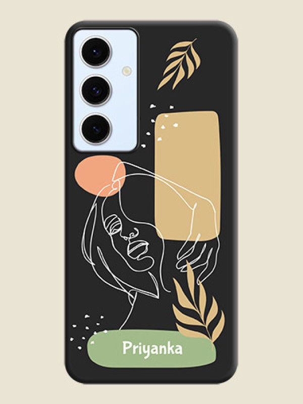 Custom Custom Text With Line Art Of Women & Leaves Design On Space Black Custom Soft Matte Mobile Back Cover - Galaxy S24 FE 5G