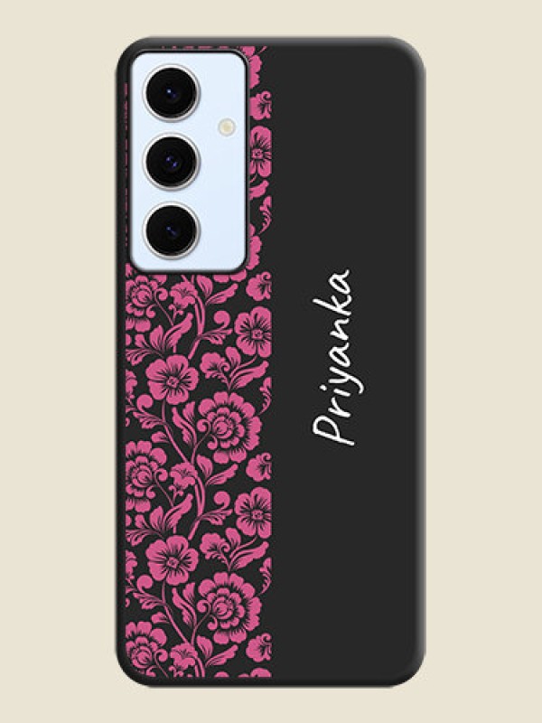 Custom Pink Floral Pattern Design With Custom Text On Space Black Custom Soft Matte Mobile Back Cover - Galaxy S24 FE 5G