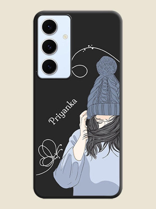 Custom Girl With Blue Winter Outfiit Custom Text Design On Space Black Custom Soft Matte Mobile Back Cover - Galaxy S24 FE 5G