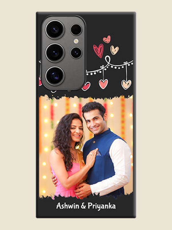 Custom Pink Love Hangings with Name on Space Black Custom Soft Matte Phone Cases - Galaxy S24 Ultra 5G