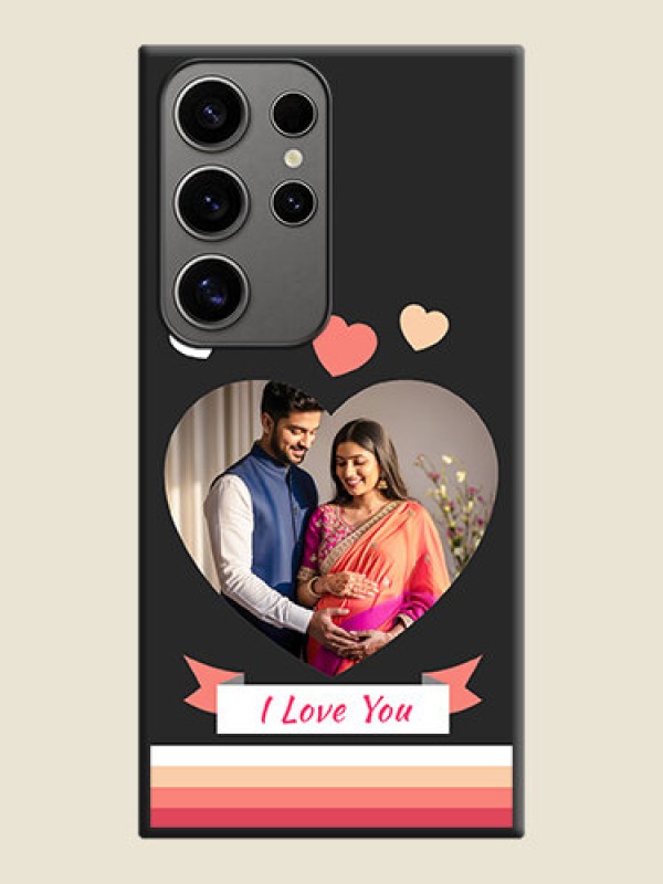 Custom Love Shaped Photo with Colorful Stripes on Personalised Space Black Soft Matte Cases - Galaxy S24 Ultra 5G