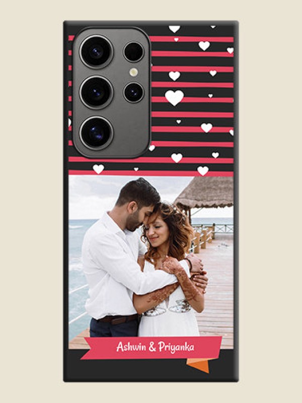 Custom White Color Love Symbols with Pink Lines Pattern on Space Black Custom Soft Matte Phone Cases - Galaxy S24 Ultra 5G