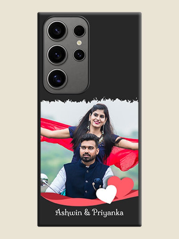Custom Pink Color Love Shaped Ribbon Design with Text on Space Black Custom Soft Matte Phone Back Cover - Galaxy S24 Ultra 5G