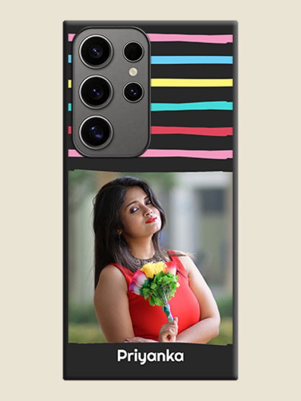 Custom Multicolor Lines with Image on Space Black Personalized Soft Matte Phone Covers - Galaxy S24 Ultra 5G