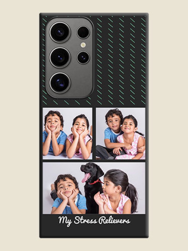 Custom Cross Dotted Pattern with 2 Image Holder on Personalised Space Black Soft Matte Cases - Galaxy S24 Ultra 5G