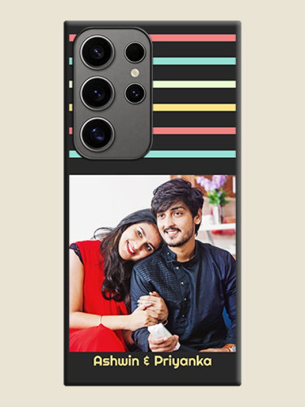 Custom Color Stripes with Photo and Text - Photo on Space Black Soft Matte Mobile Case - Galaxy S24 Ultra 5G