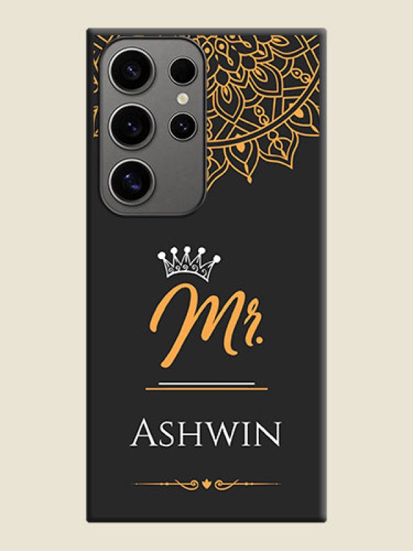 Custom Mr Name with Floral Design on Personalised Space Black Soft Matte Cases - Galaxy S24 Ultra 5G