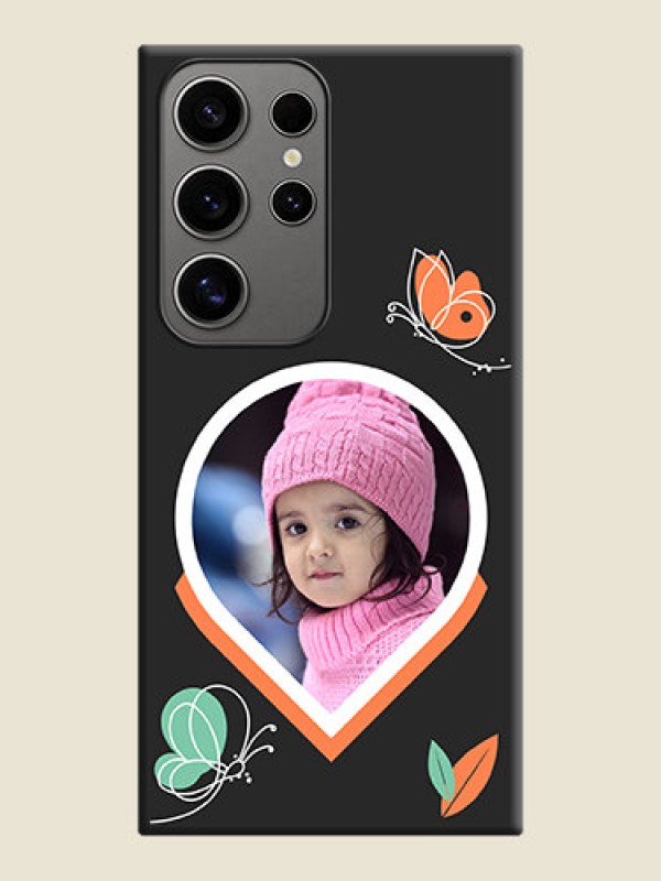 Custom Upload Pic With Simple Butterly Design On Space Black Personalized Soft Matte Phone Covers - Galaxy S24 Ultra 5G