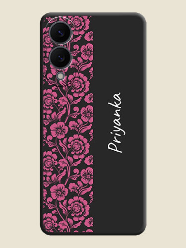 Custom Pink Floral Pattern Design With Custom Text On Space Black Custom Soft Matte Mobile Back Cover - Samsung Galaxy S25 Edge 5G