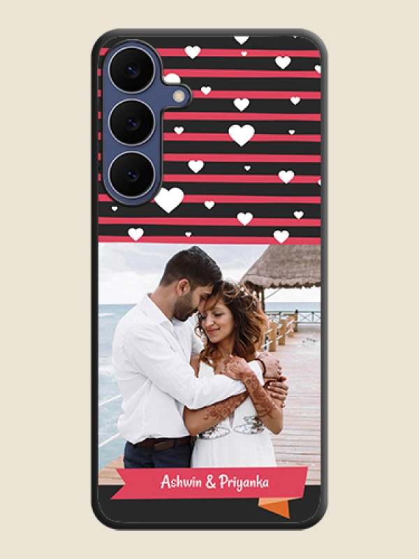 Custom White Color Love Symbols with Pink Lines Pattern On Space Black Custom Soft Matte Mobile Back Cover - Samsung Galaxy S25 FE 5G