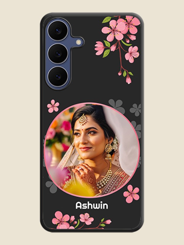 Custom Round Image with Pink Color Floral Design on Photo On Space Black Custom Soft Matte Mobile Back Cover - Samsung Galaxy S25 FE 5G