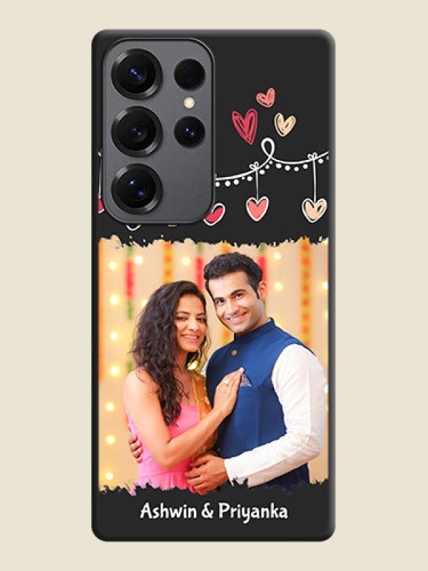 Custom Pink Love Hangings with Name On Space Black Custom Soft Matte Mobile Back Cover - Galaxy S25 Ultra 5G