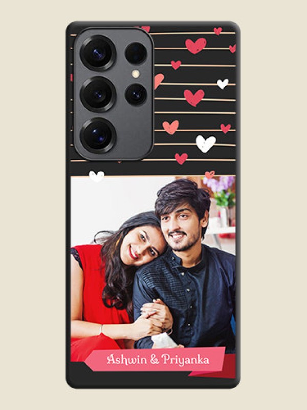 Custom Love Pattern with Name on Pink Ribbon on Photo On Space Black Custom Soft Matte Mobile Back Cover - Galaxy S25 Ultra 5G