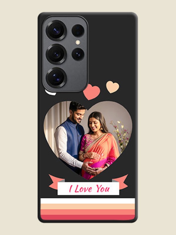 Custom Love Shaped Photo with Colorful Stripes On Space Black Custom Soft Matte Mobile Back Cover - Galaxy S25 Ultra 5G