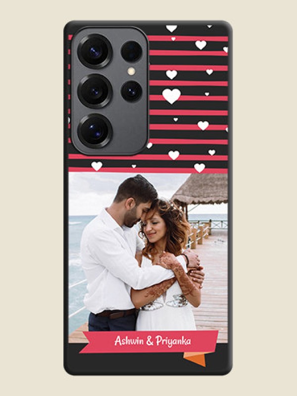 Custom White Color Love Symbols with Pink Lines Pattern On Space Black Custom Soft Matte Mobile Back Cover - Galaxy S25 Ultra 5G