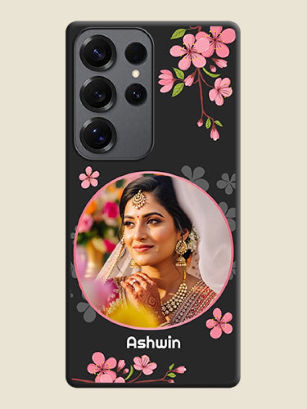 Custom Round Image with Pink Color Floral Design on Photo On Space Black Custom Soft Matte Mobile Back Cover - Galaxy S25 Ultra 5G