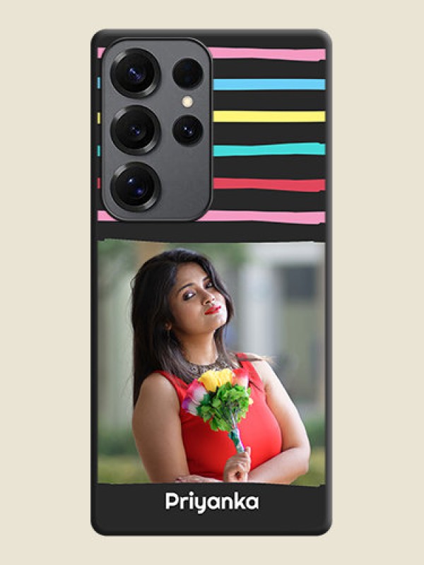 Custom Multicolor Lines with Image On Space Black Custom Soft Matte Mobile Back Cover - Galaxy S25 Ultra 5G