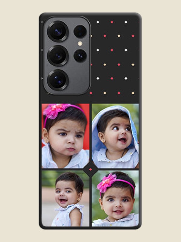 Custom Multicolor Dotted Pattern with 4 Image Holder On Space Black Custom Soft Matte Mobile Back Cover - Galaxy S25 Ultra 5G