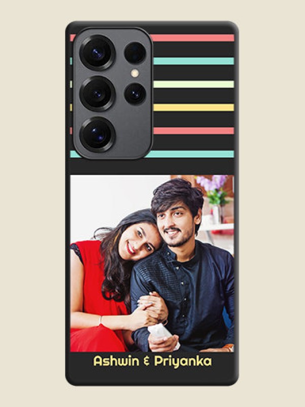 Custom Color Stripes with Photo and Text on Photo On Space Black Custom Soft Matte Mobile Back Cover - Galaxy S25 Ultra 5G