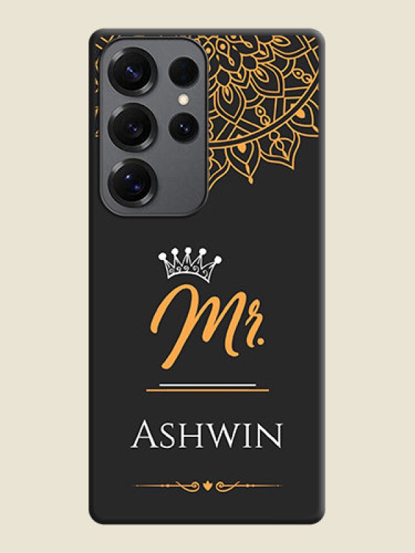 Custom Mr Name with Floral Design On Space Black Custom Soft Matte Mobile Back Cover - Galaxy S25 Ultra 5G