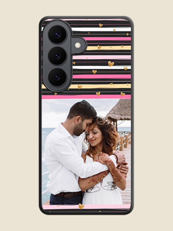 Custom Multicolor Lines and Golden Love Symbols Design on Photo On Space Black Custom Soft Matte Mobile Back Cover - Samsung Galaxy S26 5G