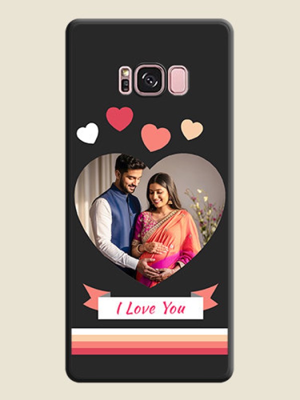 Custom Love Shaped Photo with Colorful Stripes on Personalised Space Black Soft Matte Cases - Galaxy S8 Plus