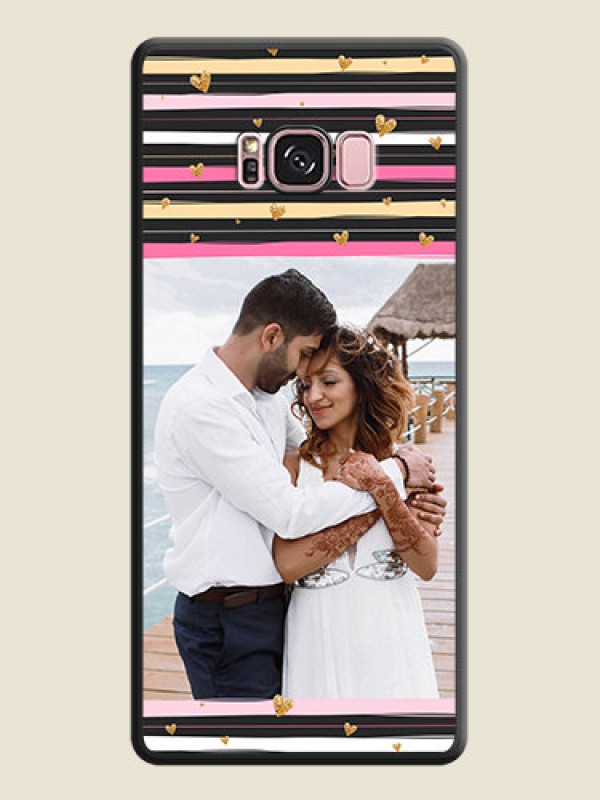 Custom Multicolor Lines and Golden Love Symbols Design on Photo on Space Black Soft Matte Mobile Cover - Galaxy S8 Plus