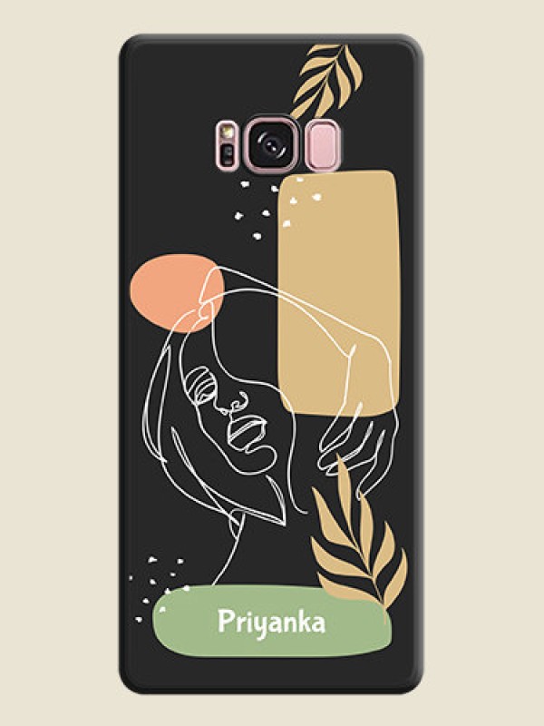Custom Custom Text With Line Art Of Women & Leaves Design On Space Black Personalized Soft Matte Phone Covers -Samsung Galaxy S8 Plus